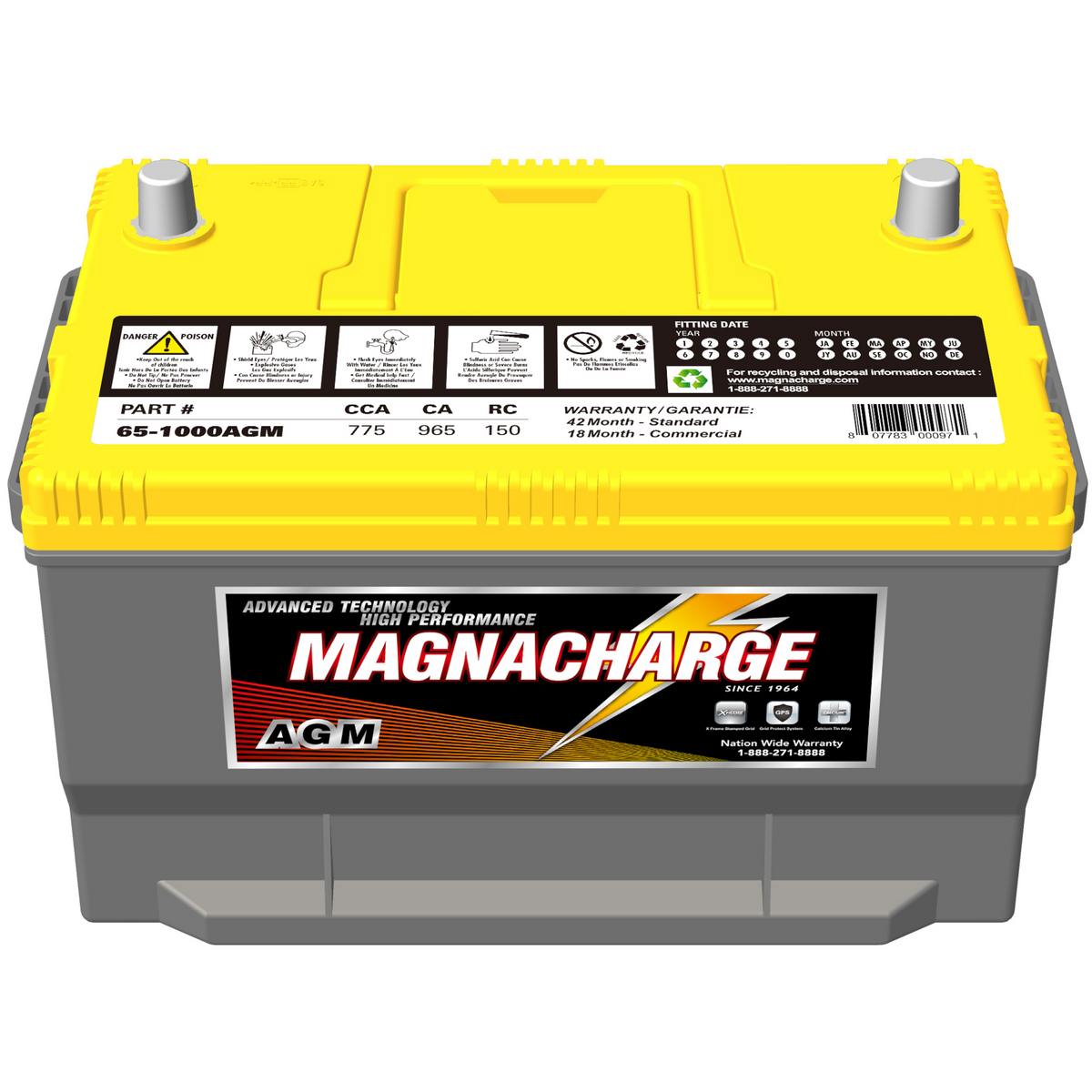 Magnacharge 65-1000AGM 12V AGM Car Battery | Group 65 – Voltloop Canada