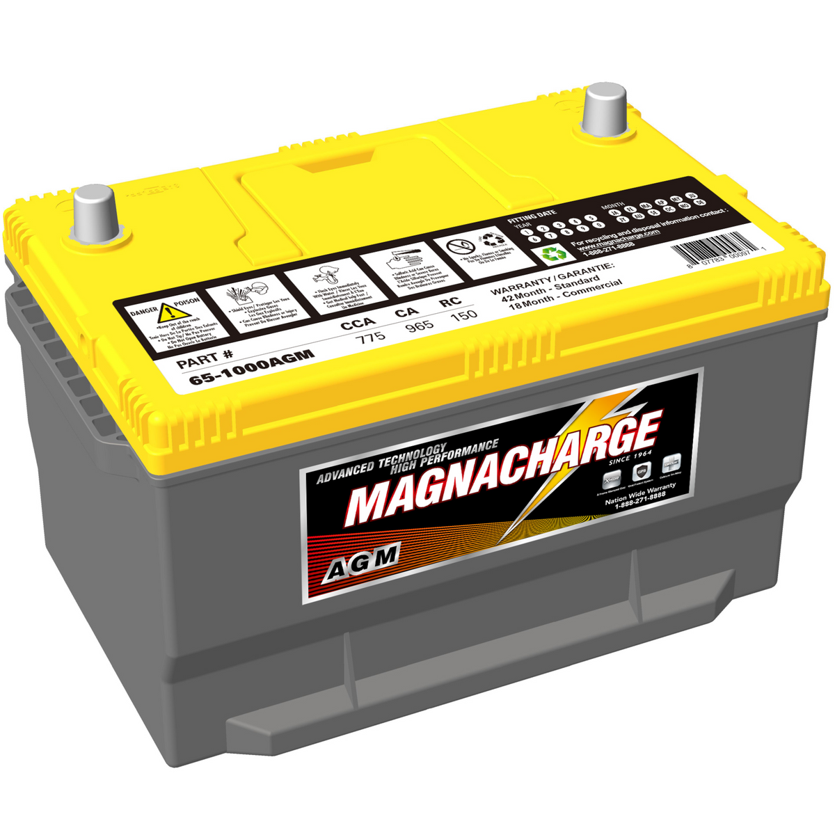 Magnacharge 65-1000AGM 12V AGM Car Battery | Group 65 – Voltloop Canada