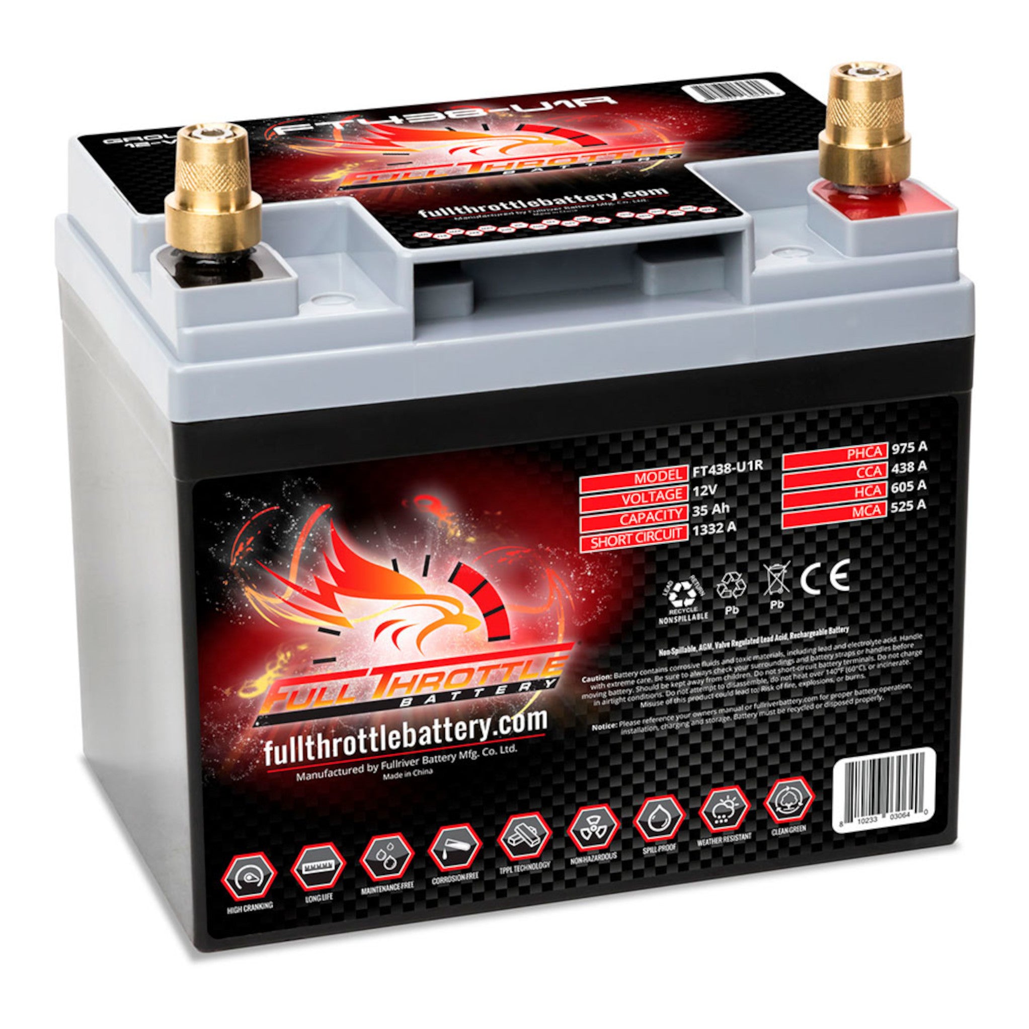 Full Throttle FT438-U1R 12V AGM Battery | Group U1R – Voltloop